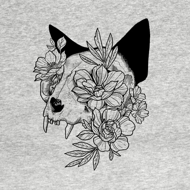 Floral Cat Skull by JulieKitzes